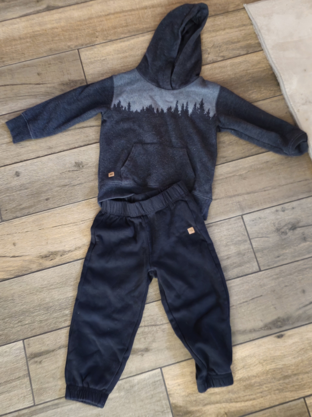 TENTREE Kids Grey and BLAck Hoodie & Jogger Sweat Suit Set - Forest Print